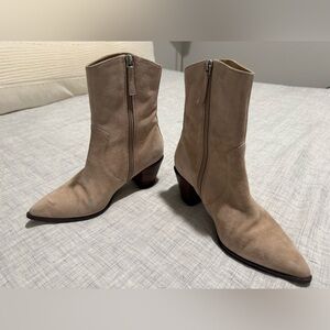 Paolo Beige Suede Mid-Calf Zip Block Heel Boots